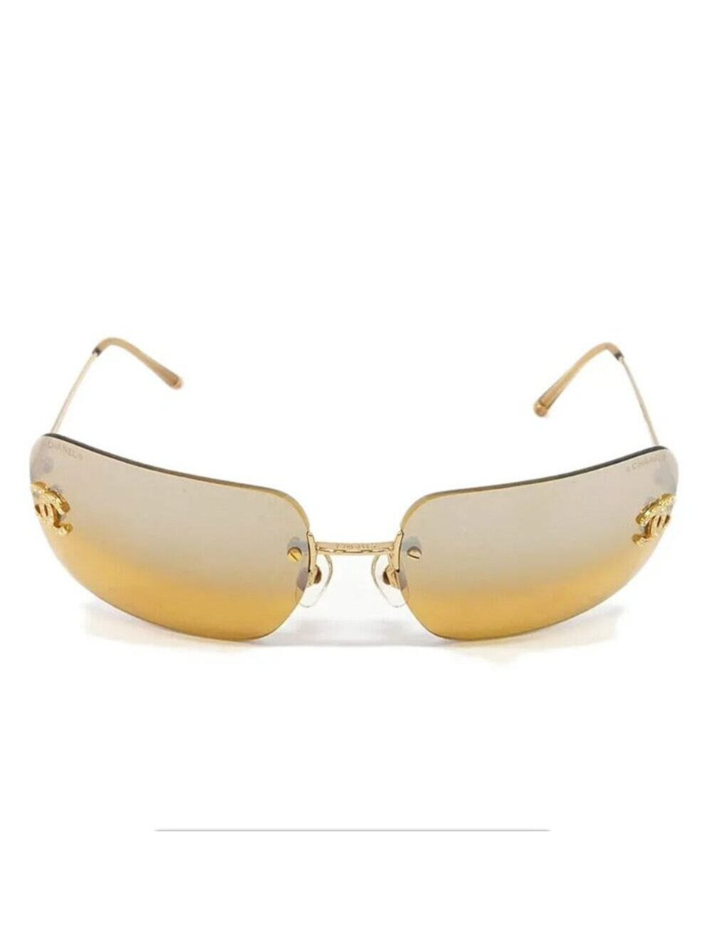 Chanel Vintage Sunglasses Rhinestone CC Logo Rimless Gradient Gold Tint - Picture 5 of 10